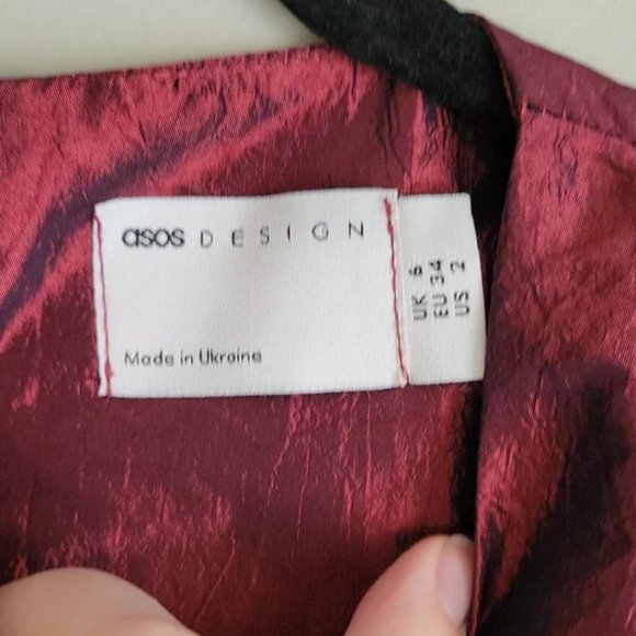 ASOS Metallic Bubble Puff Sleeve Taffeta Top Deep Red - Picture 6 of 10